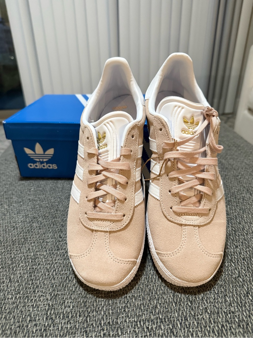 Adidas Junior Suede Sneakers in Blush Pink and White